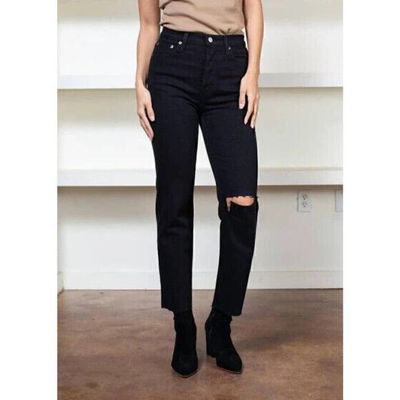 NWT Pistola Keaton Button Fly High-Waisted Slim Straight Jeans Women's Black 24 - Picture 4 of 9